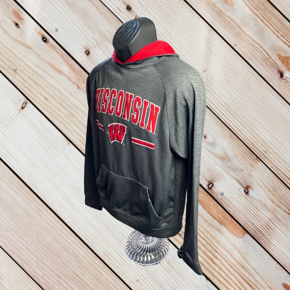 Colosseum Unisex Wisconsin Badgers Gray/Red Hoodie Sweatshirt Adult Small-VG - Picture 2 of 10